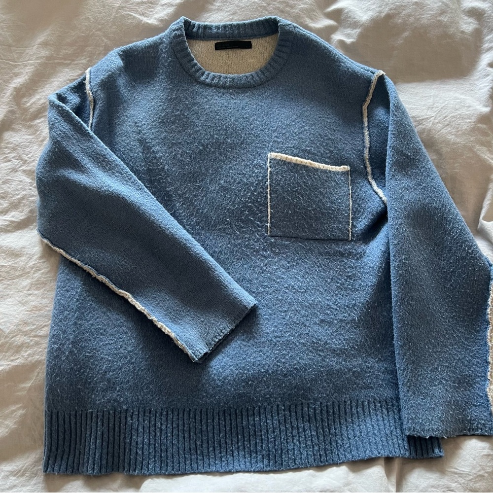 Oversized Blue Crewneck Sweater with Pocket